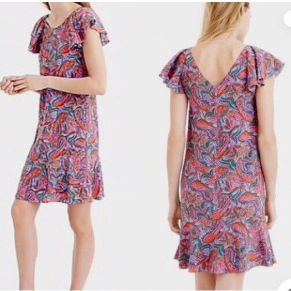 J.Crew Paisley 100% Silk Mermaid Dress, Sz.0 fits up to 4. Beautiful, worn once!